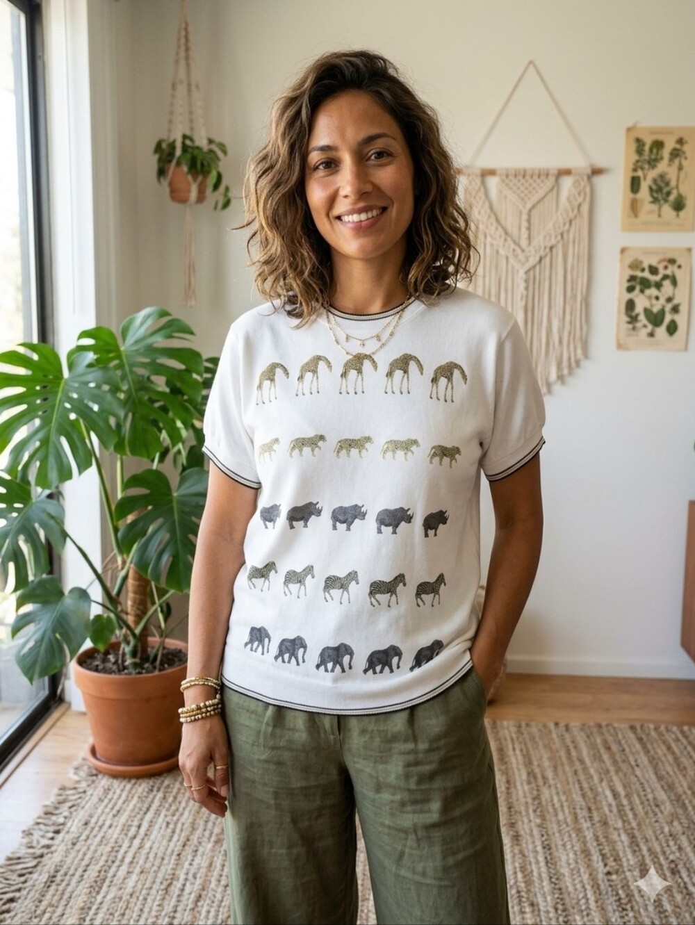 Vintage 90's Safari Animal Print Graphic Crewneck T-Shirt